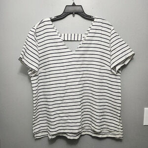 Ellen Tracy women's blouse top size XL linen blend white stripped V neck